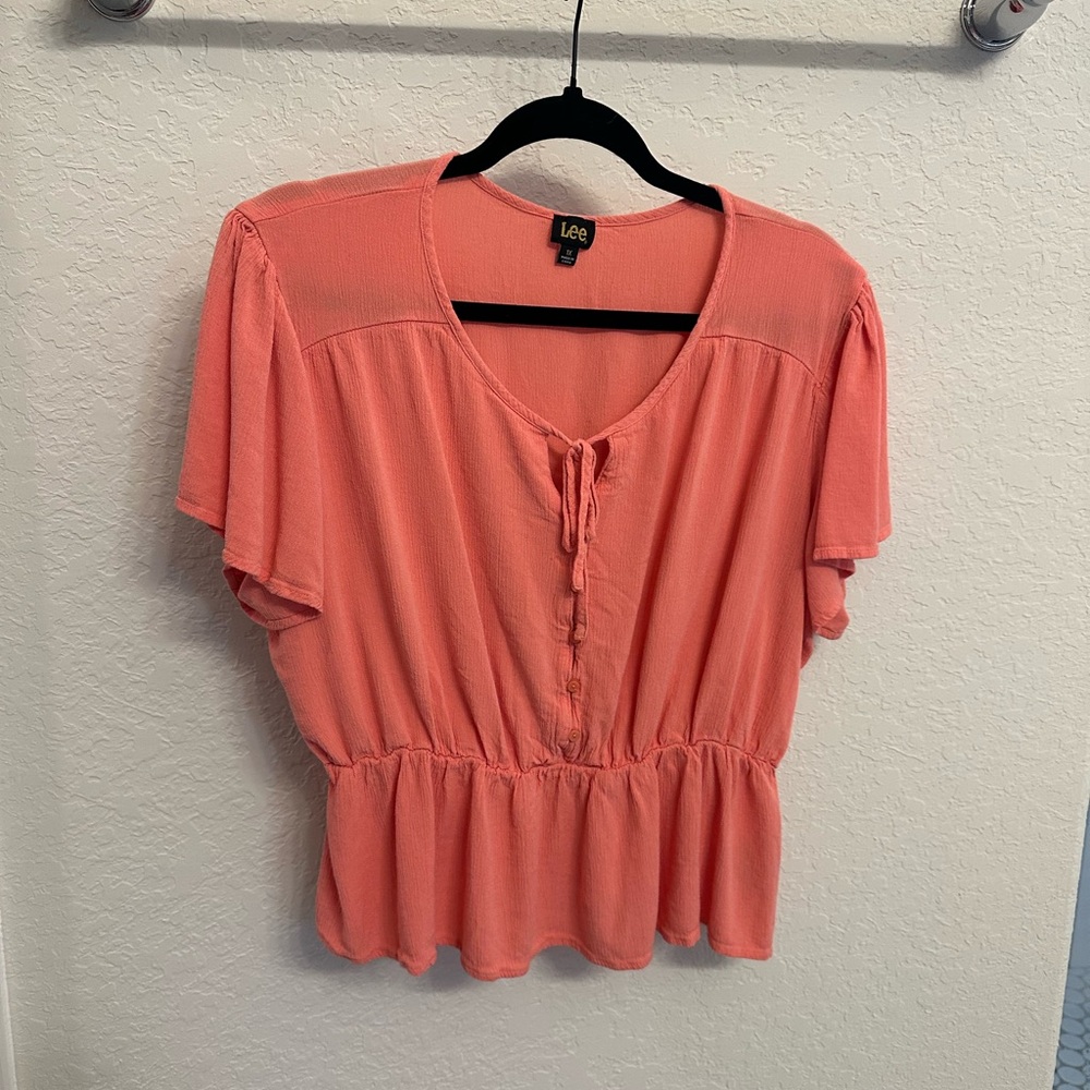 Lee Peplum Flowy Boho Coral Blouse